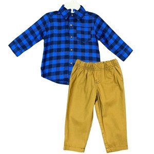 Carters Baby Boys Pants & Long Sleeve Plaided Shirt Outfit Set 12- 24 Months